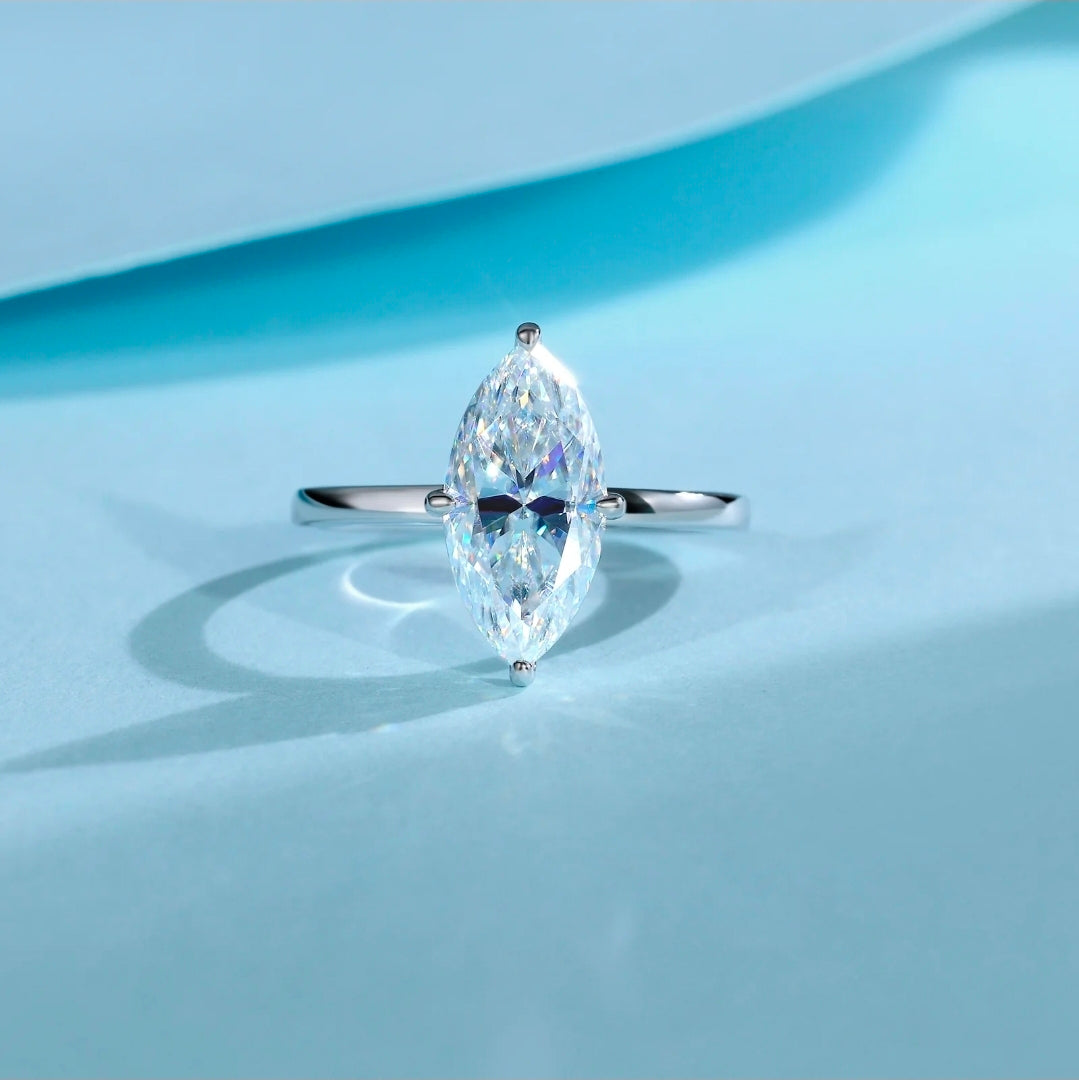 2.65CTW Marquise Cut Moissanite Engagement Ring 925 Sterling Silver
